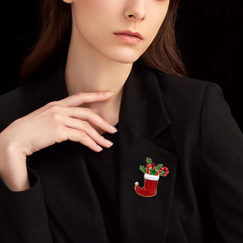 Christmas Rhinestone Brooch Pin Holiday Jewelry