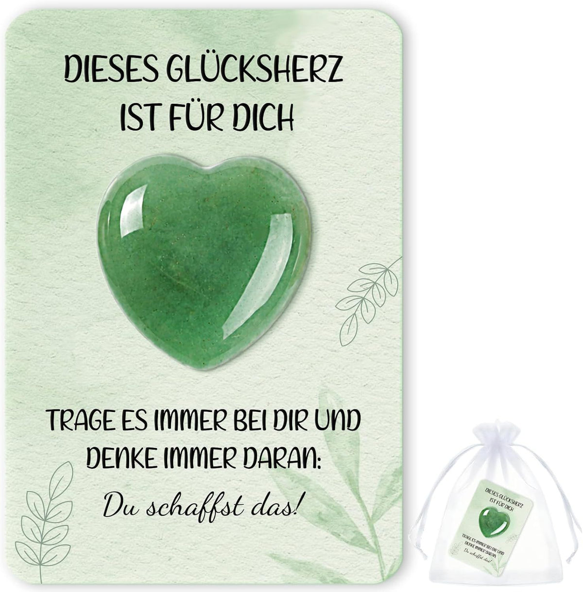 Crystal Heart Stone with Inspirational Card Positive Energy Gift