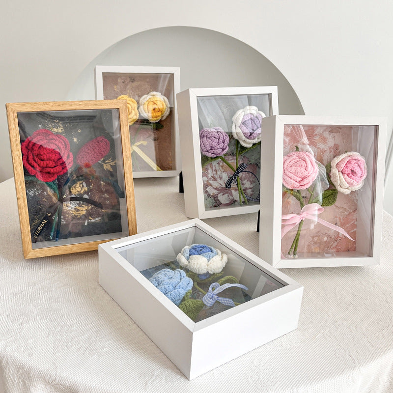 Handmade Crochet Rose Flower Decorative Wall Frame