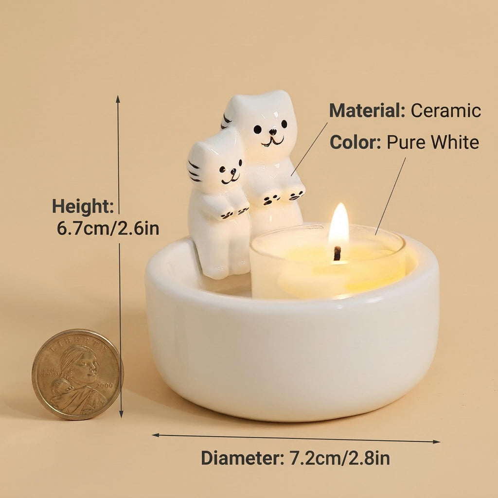 Cute Couple Cats Candle Holder Ceramic Tabletop Decor