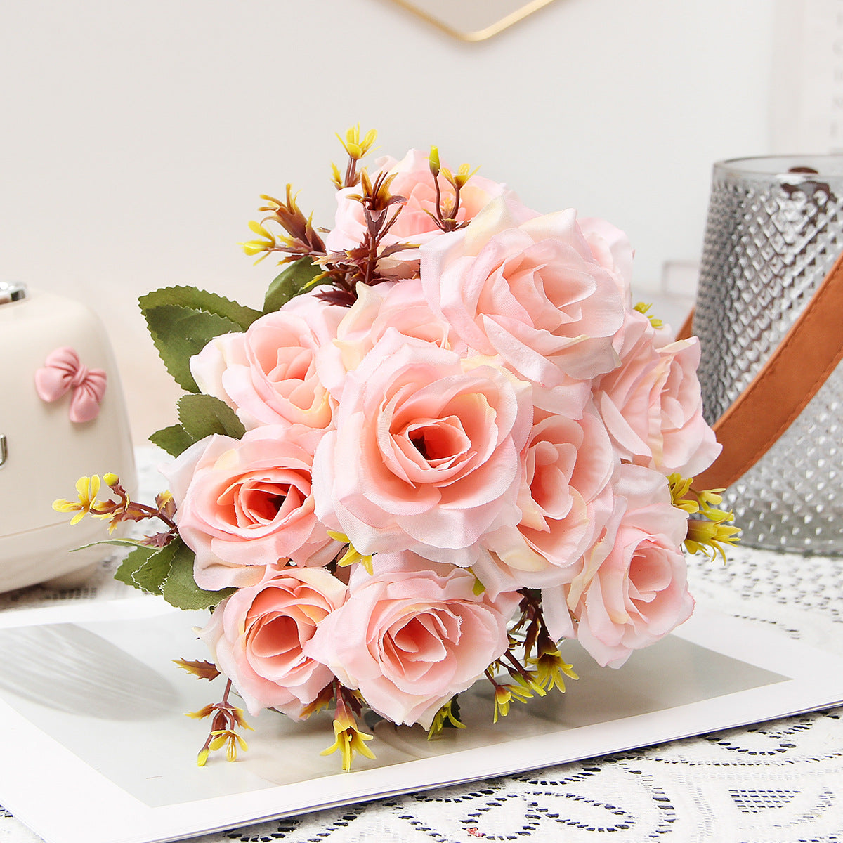 Valentine’s Day Rose Camellia Faux Floral Bouquet Home Décor