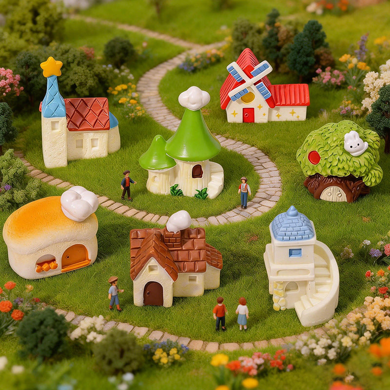 Mini Resin Fairy House Figurines DIY Garden Decor