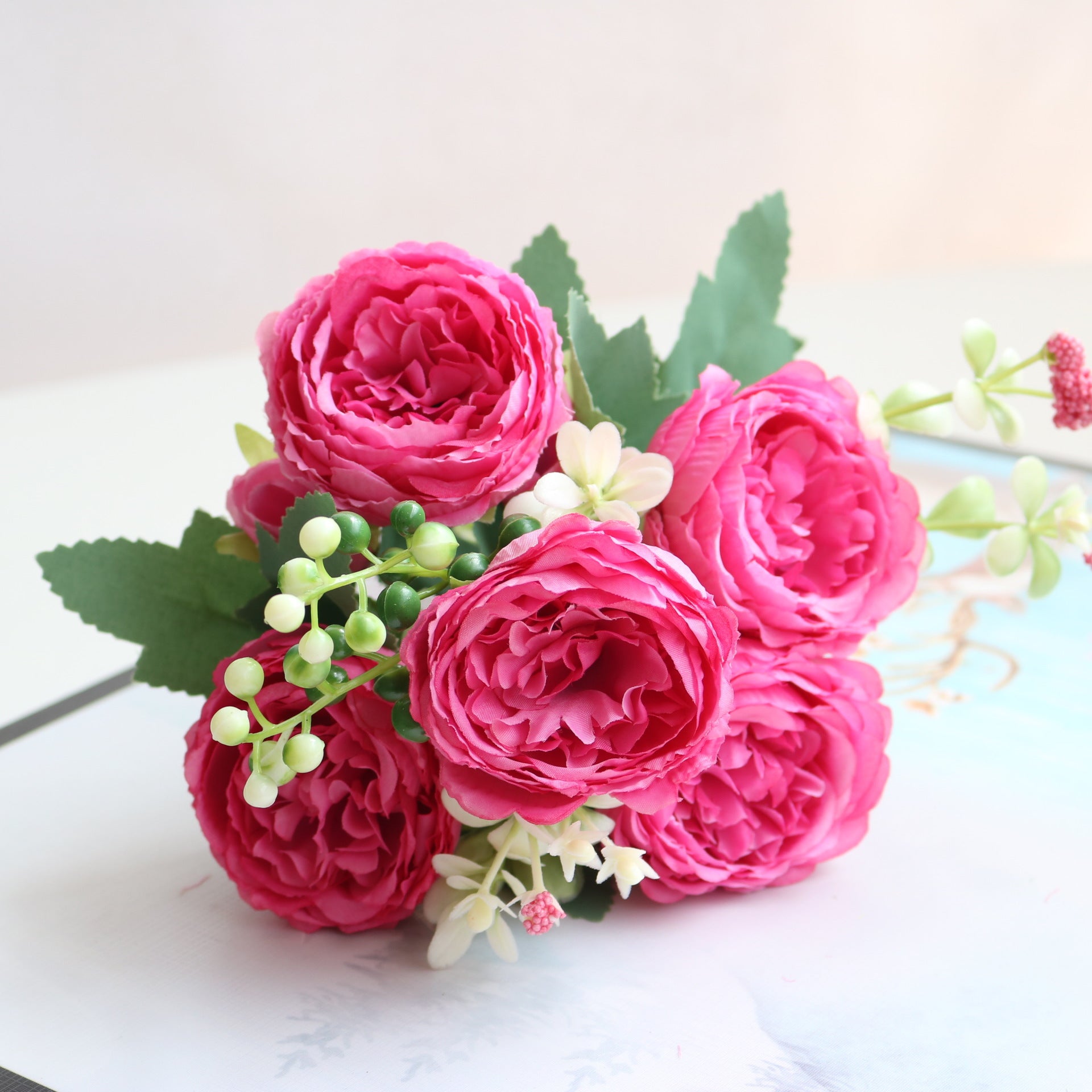 Valentine 5-Head Faux Persian Rose Mini Bouquet Home Decor
