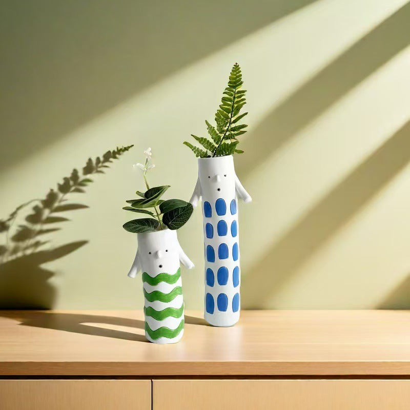 Cute Handmade Character Ceramic Vase for Home Table Decor