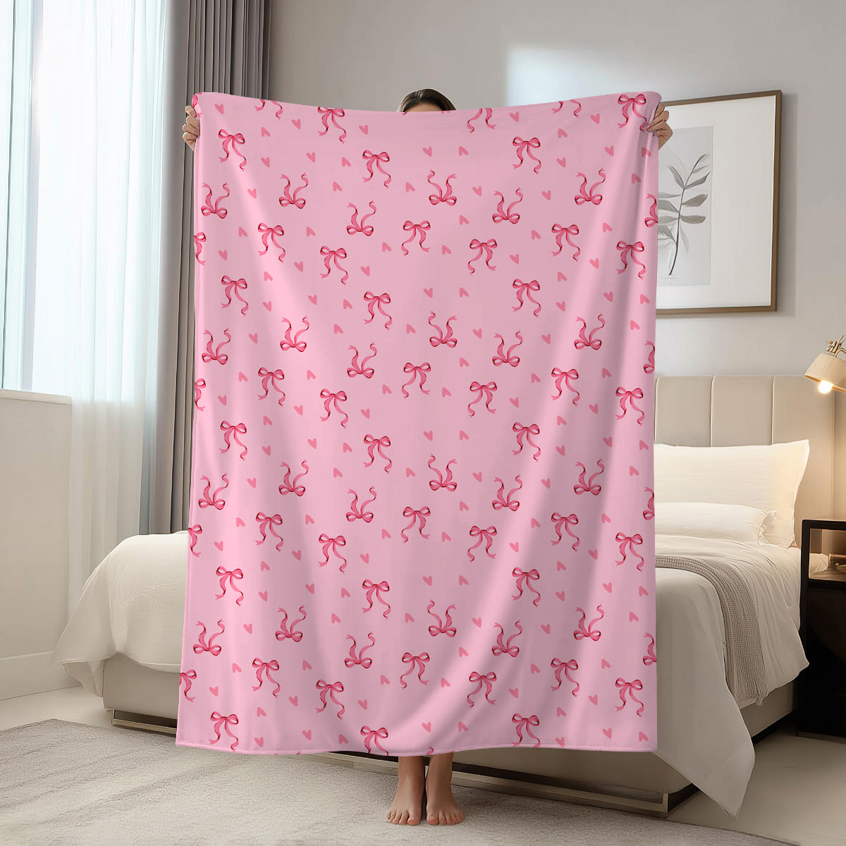 Valentine Flannel Throw Blanket Cozy Heart Print