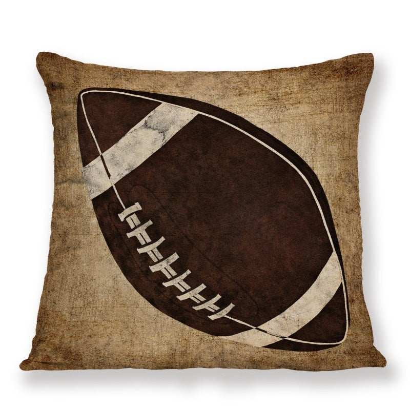 Vintage Sports Print Pillow Cover Football Basketball Soccer