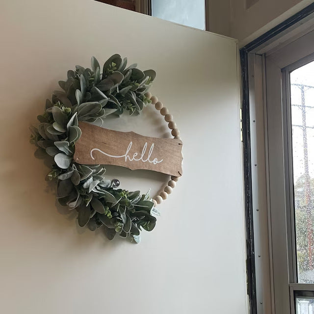 Valentine’s Day Greenery Bead Wreath with Wood Sign