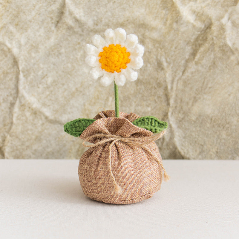 Valentine Handmade Crochet Daisy Potted Faux Flower