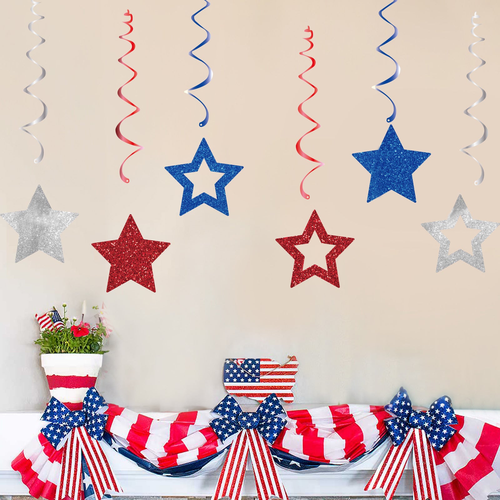 Fourth of July Party Decoration Set USA Banner Balloons Decor