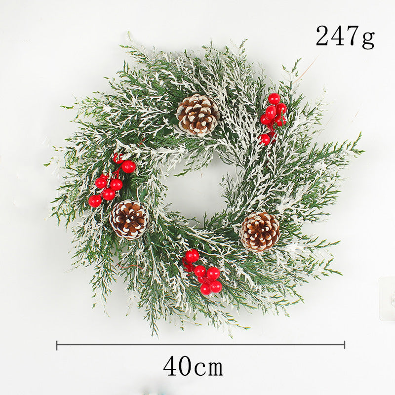 Snow Frosted Pinecone Christmas Wreath with Red Berries