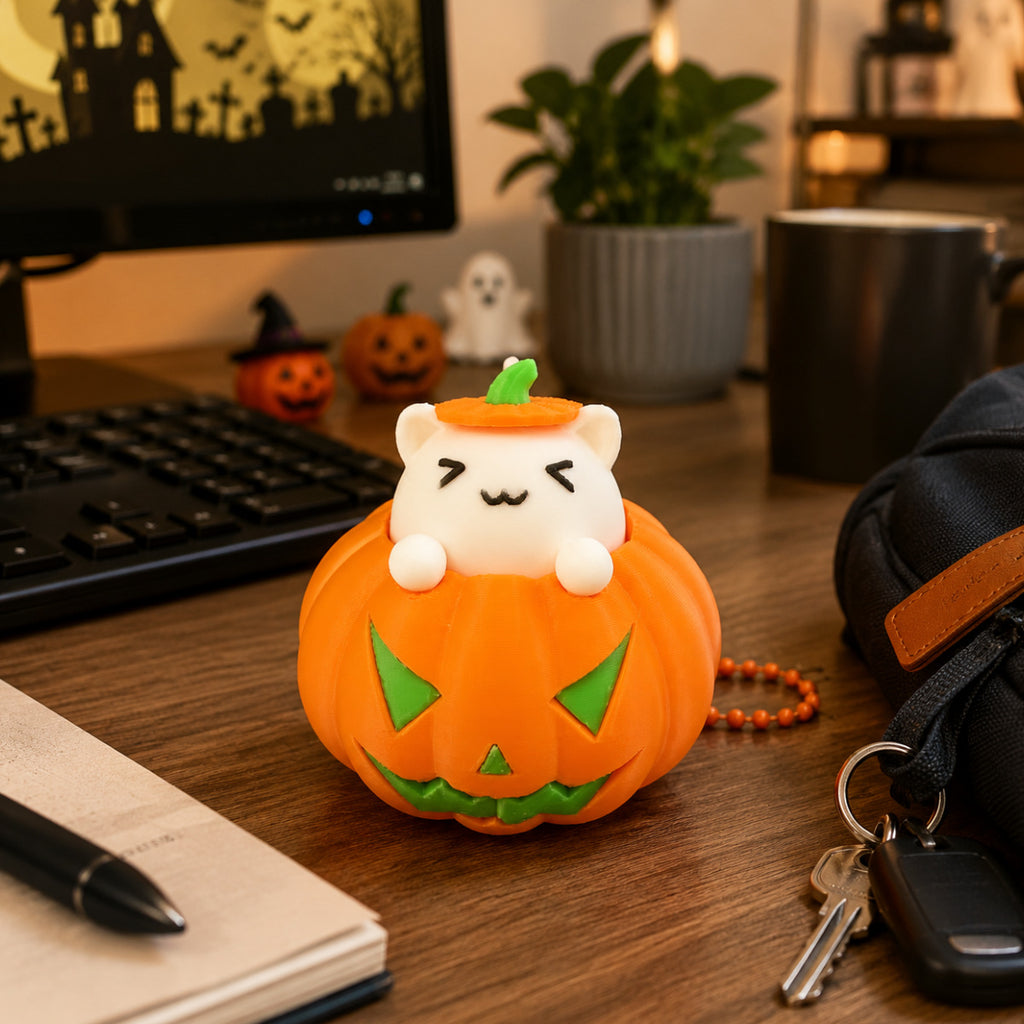 Halloween Pumpkin Cat Clicker Fidget Toy Stress Relief Keychain