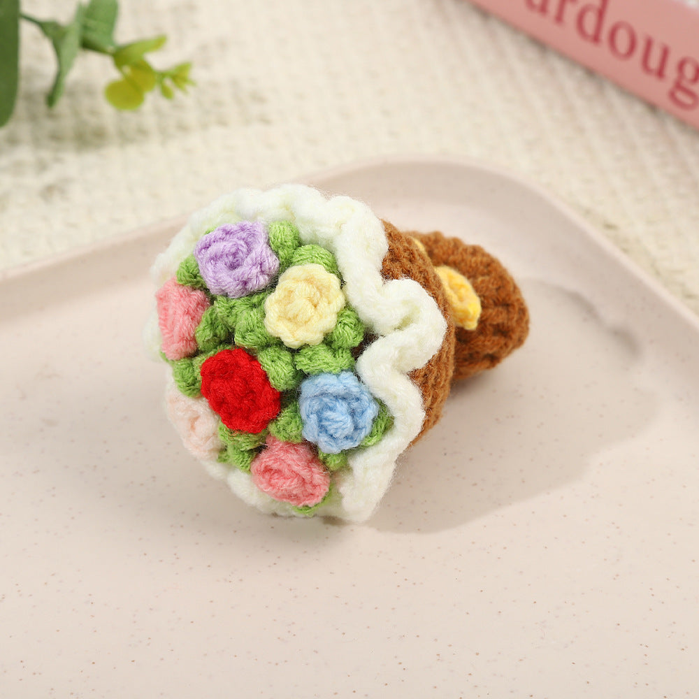 Valentines Crochet Flower Keychain Handmade Gift Decor