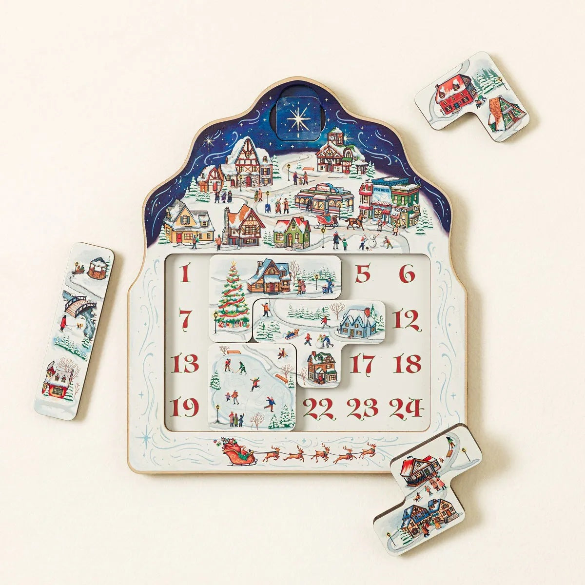 Christmas Wooden Advent Calendar Puzzle Tabletop Decor