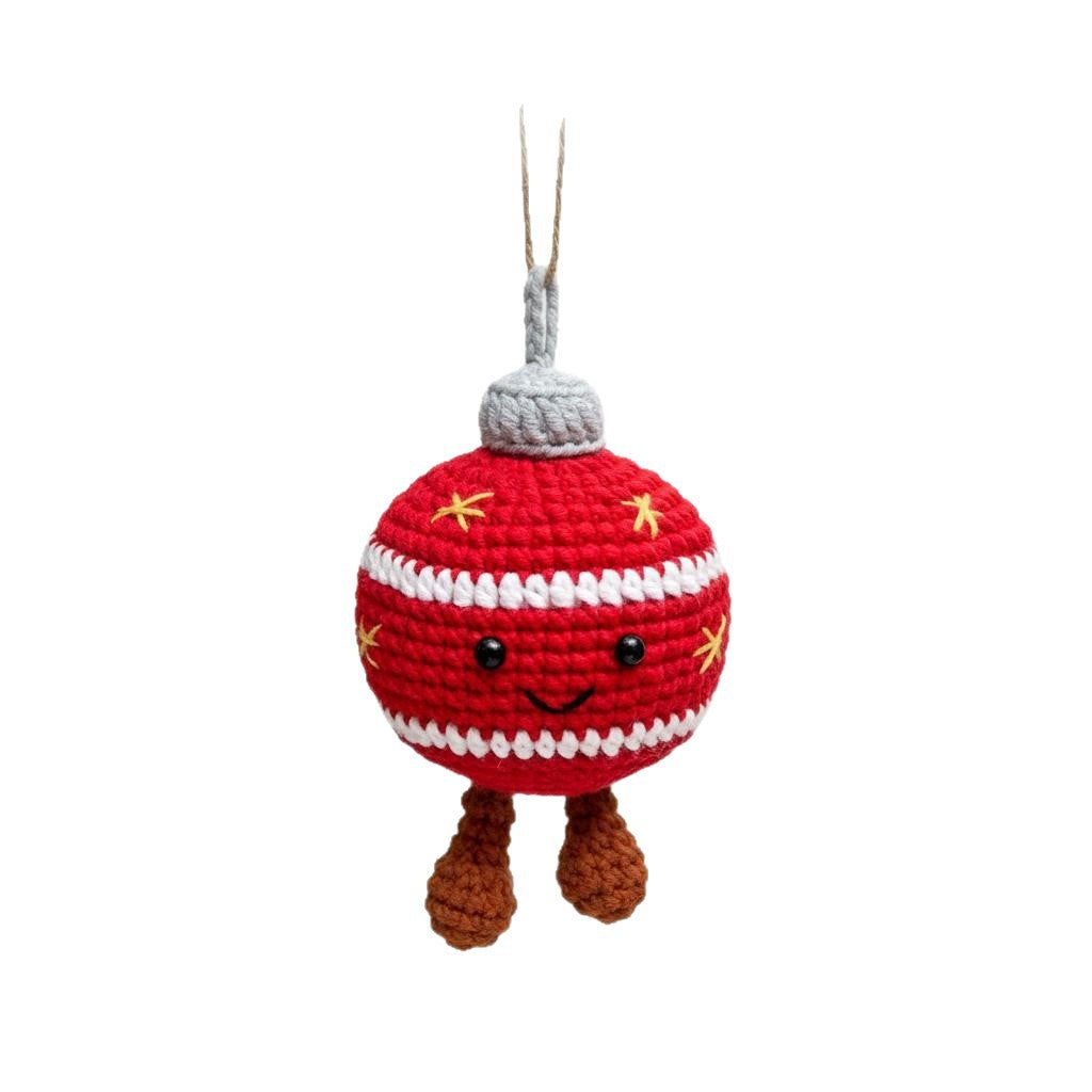 Handmade Crochet Christmas Ornament Smiley Face with Legs