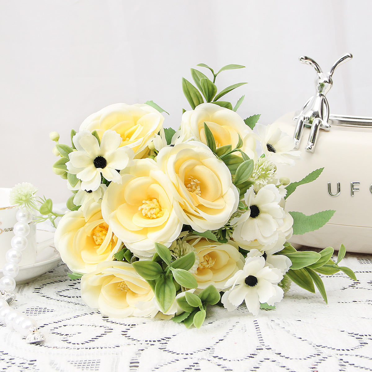 Valentine’s Day Faux Rose Camellia Bouquet Home Decor