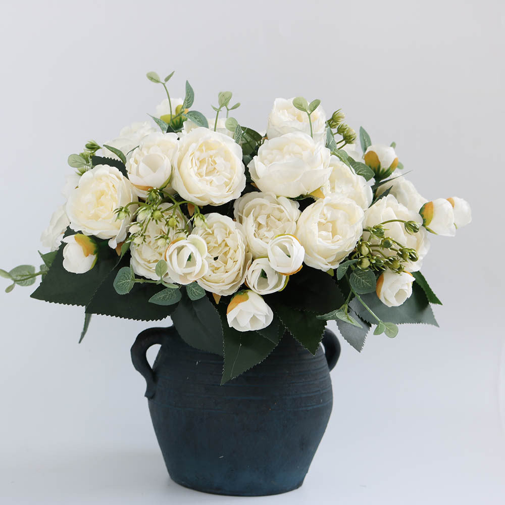 Valentine Faux Rose Peony Bouquet 5 Stems 9 Heads Home Decor