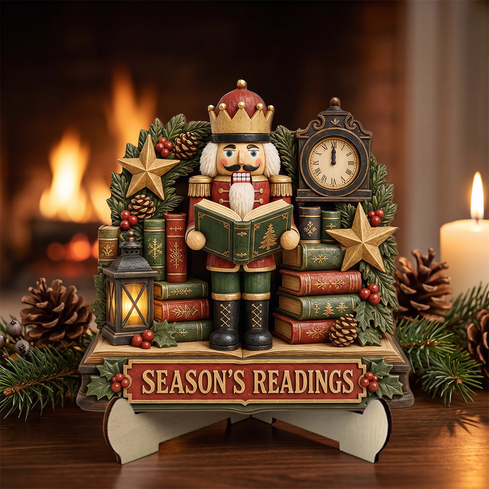 Christmas Reading Theme Wooden Tabletop Decor