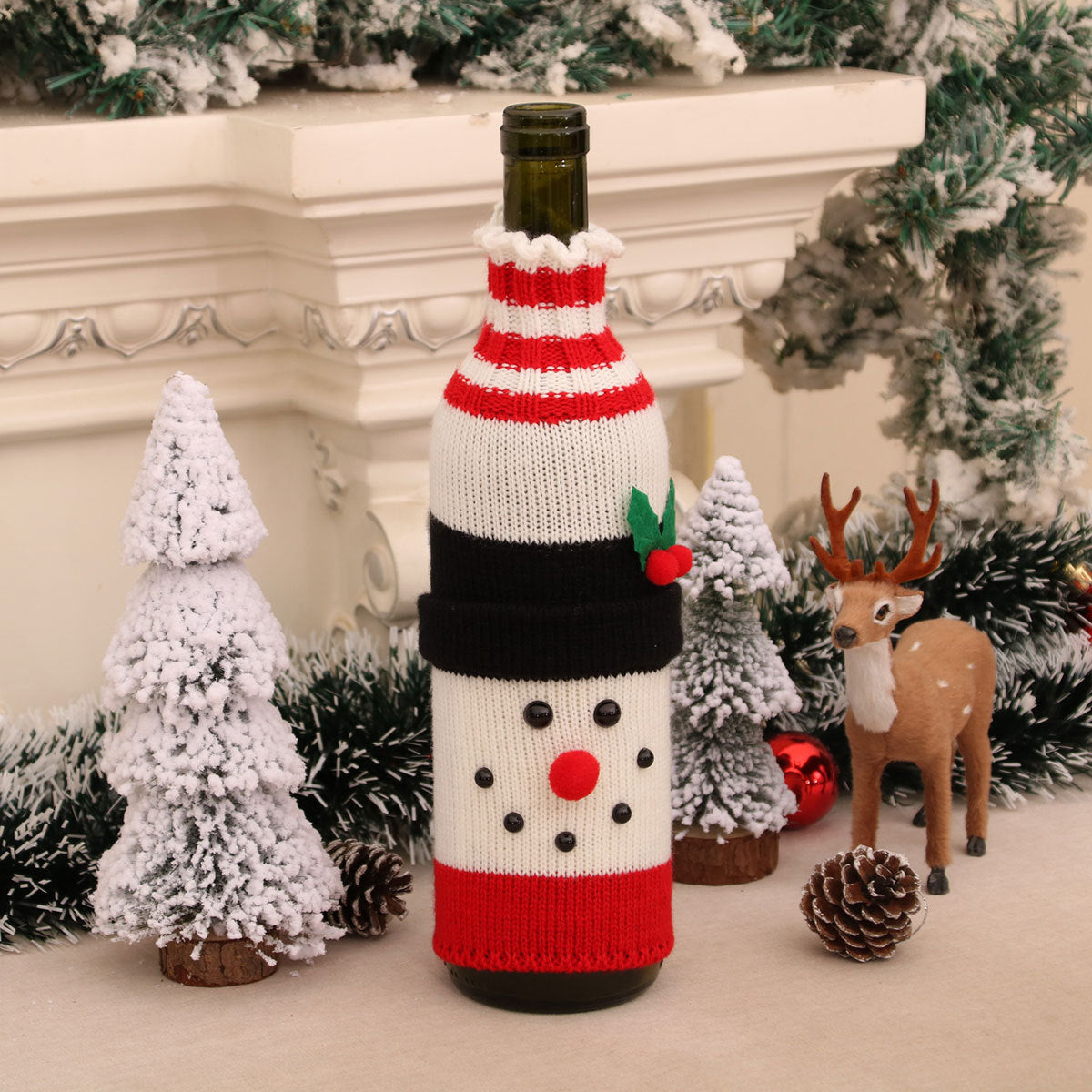 Christmas Knit Wine Bottle Cover Holiday Table Decor
