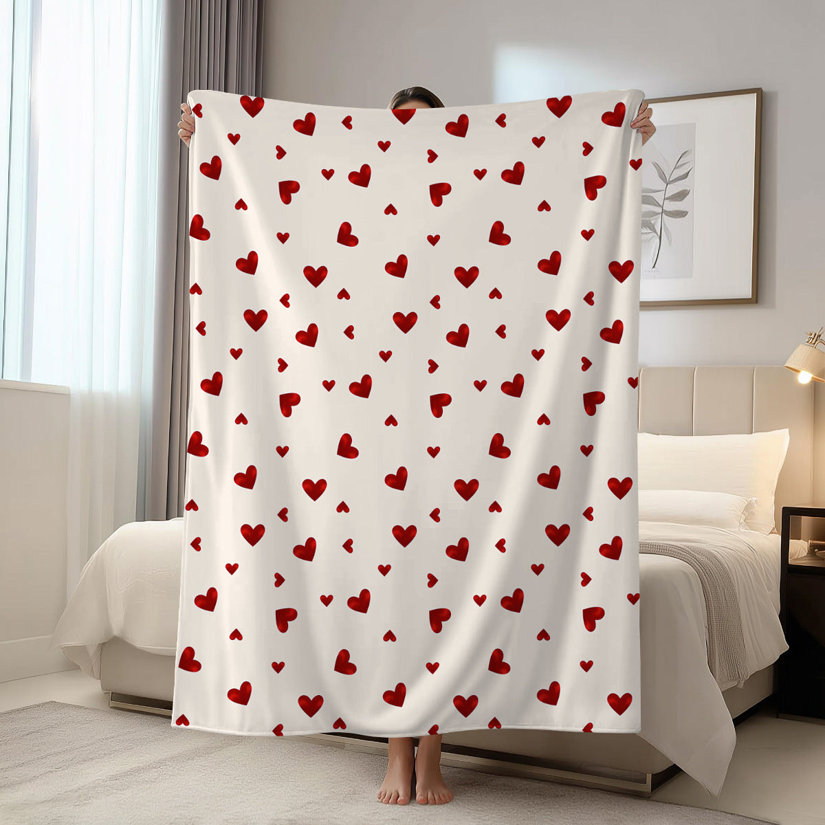 Valentine Flannel Throw Blanket Cozy Heart Print