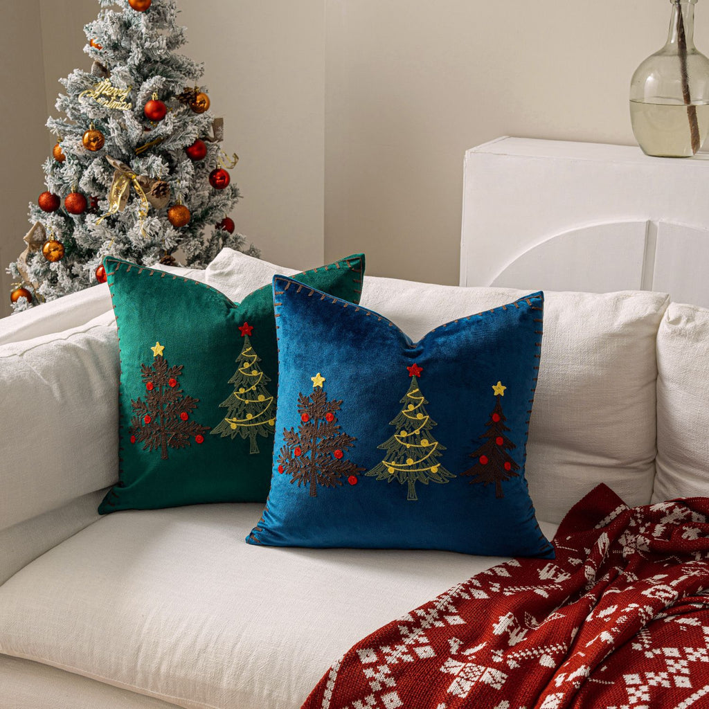Christmas Tree Embroidered Throw Pillow Cover 18x18in