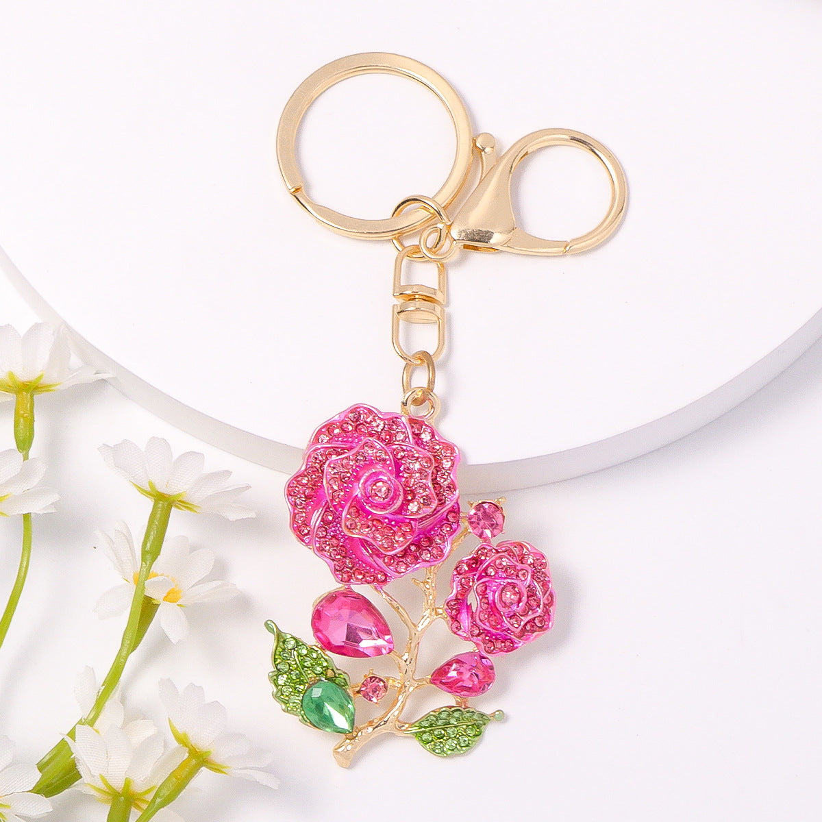 Valentine’s Day Crystal Rose Keychain Rhinestone Metal Charm