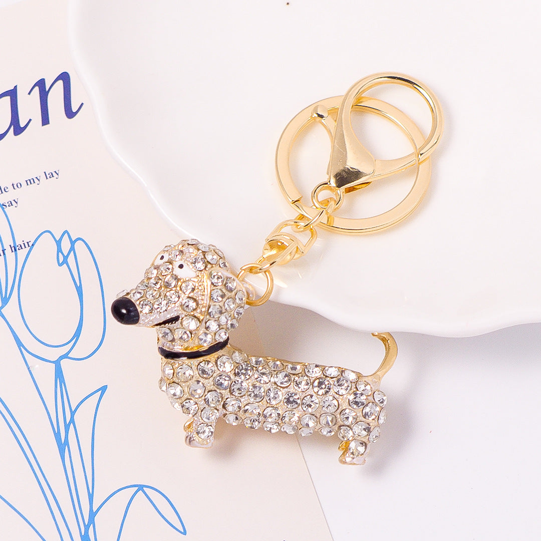 Cute Crystal Dachshund Dog Keychain Bag Charm Gift