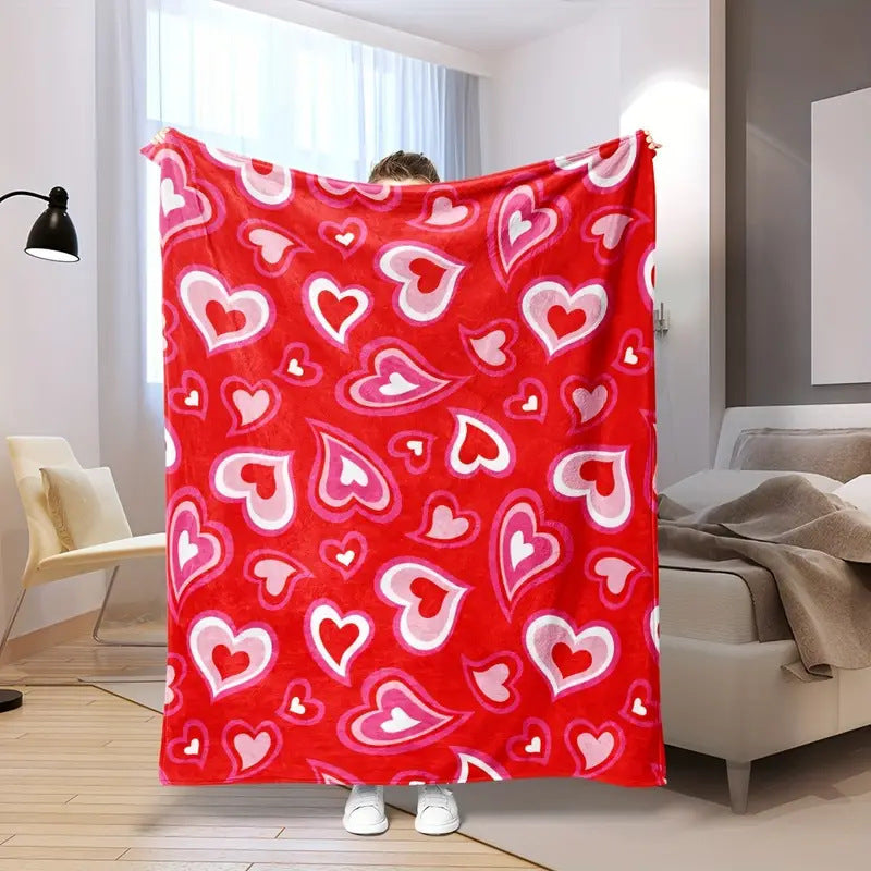 Valentine’s Day Heart Print Cozy Throw Blanket