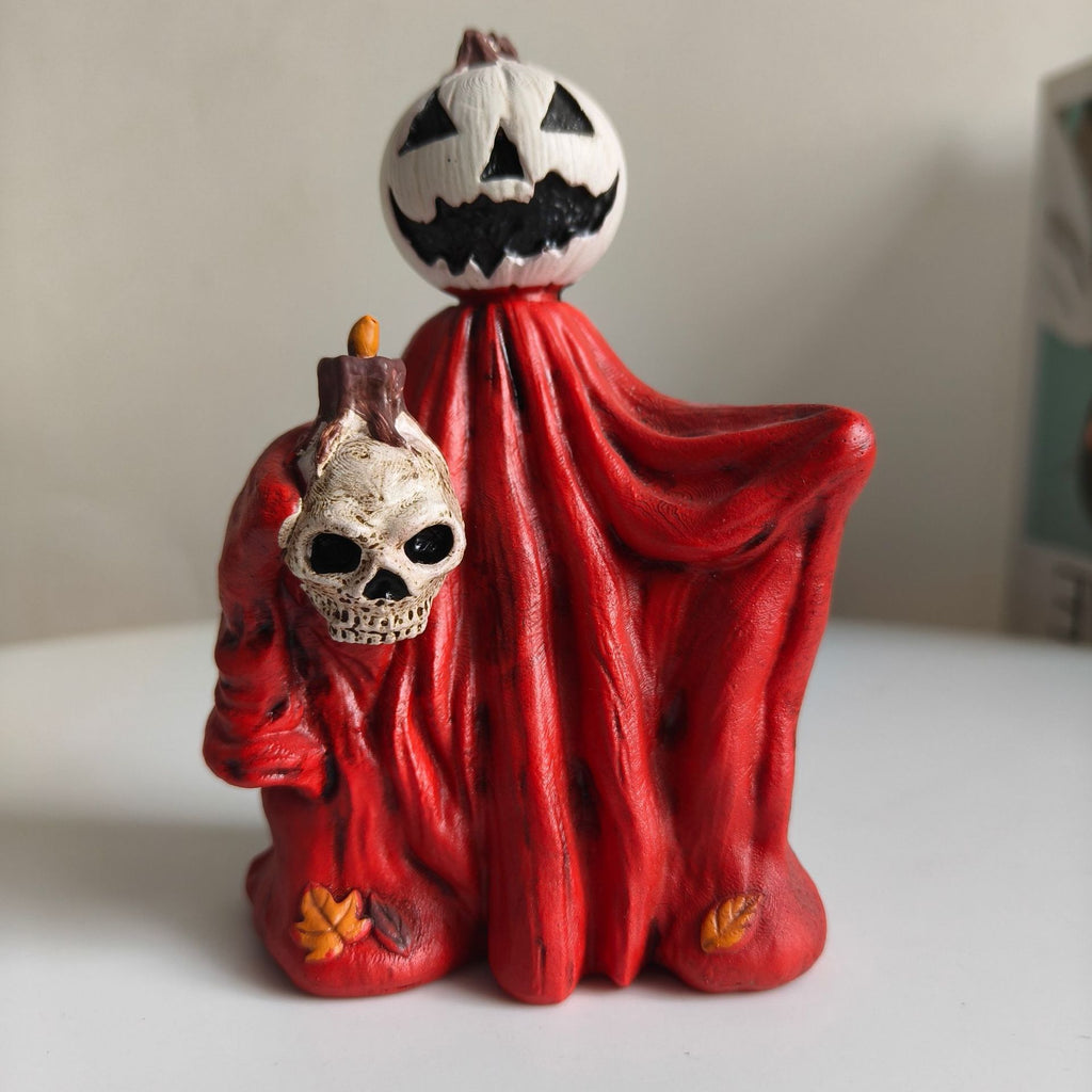 Halloween Pumpkin Skeleton Figurine Spooky Tabletop Decor