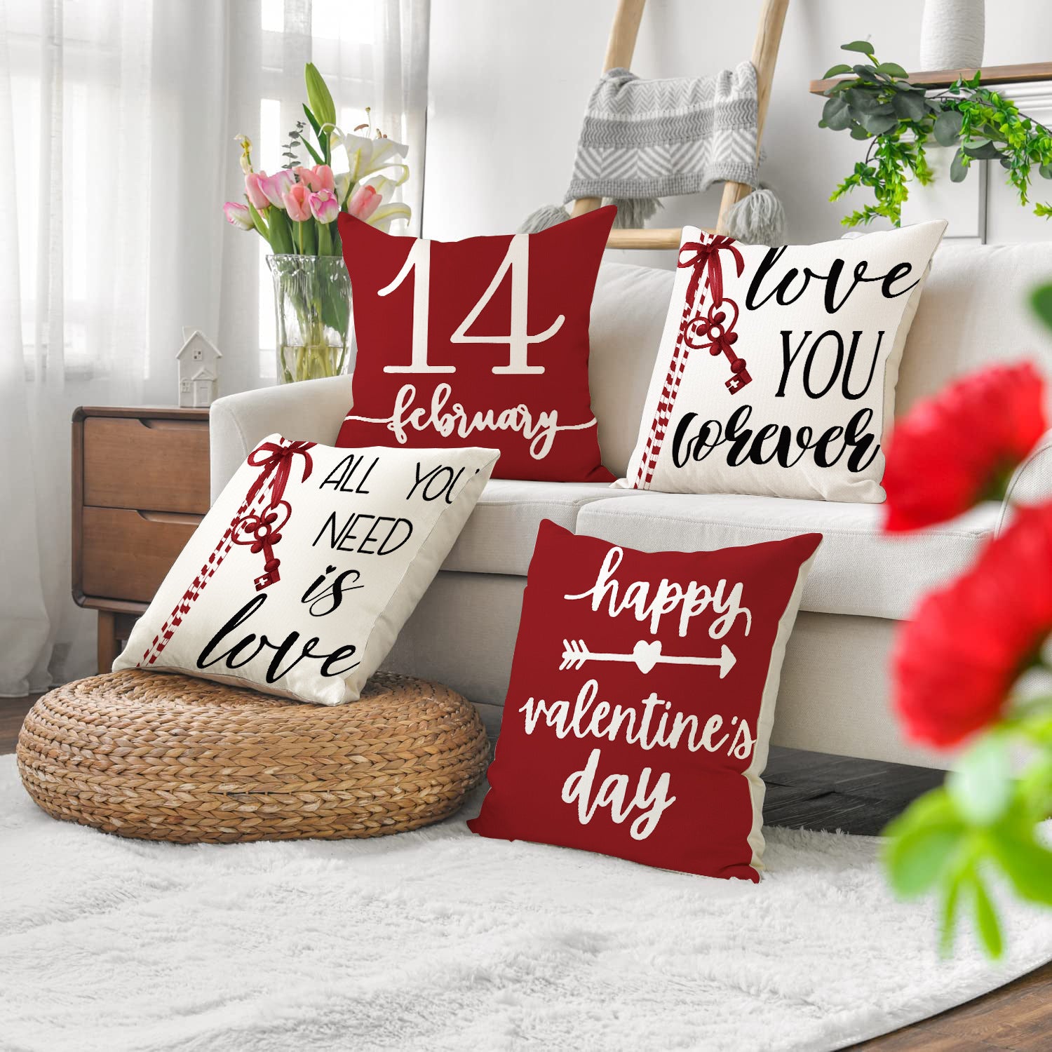 Valentines Day Nordic Linen Pillow Cover Romantic Home Decor