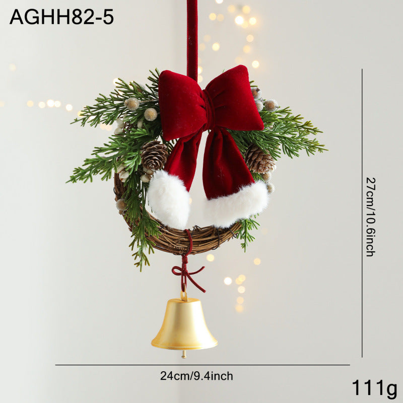 Christmas Mini Wreath Velvet Bow Pinecone Bell Ornament