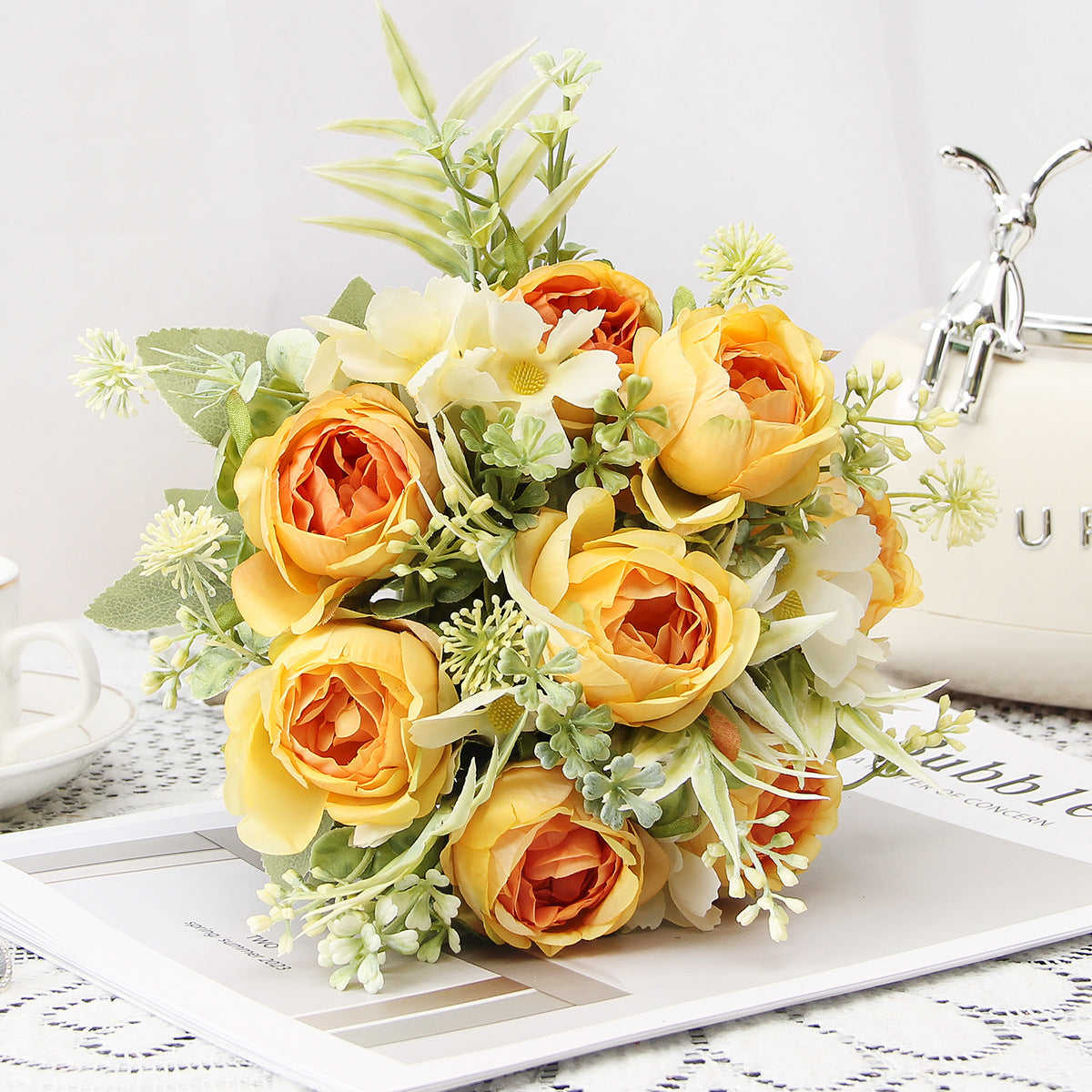 Valentine Artificial Peony Rose Bouquet Home Wedding Decor