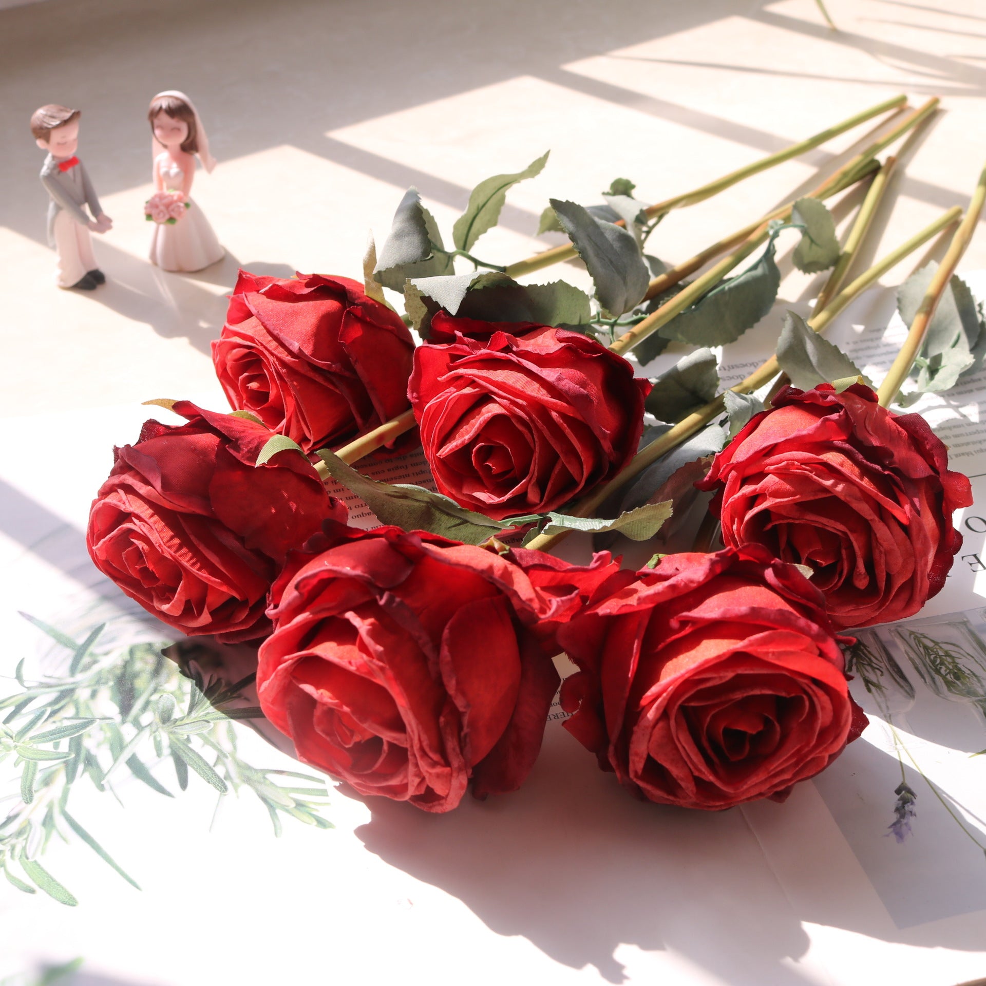 Valentine Single Stem Faux Burnt Edge Romantic Rose Decor