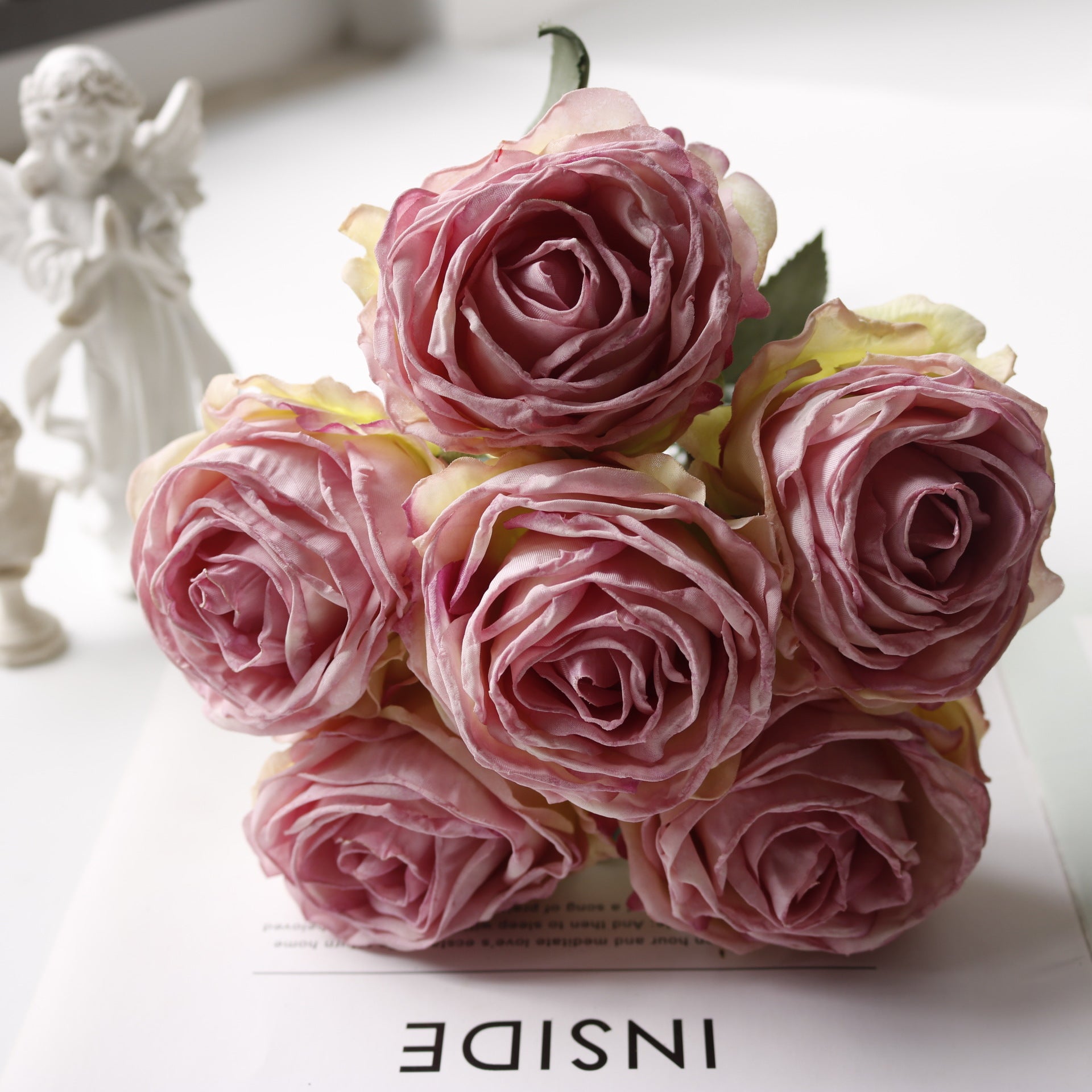 Valentine 6-Head French Burnt Edge Faux Rose Bouquet