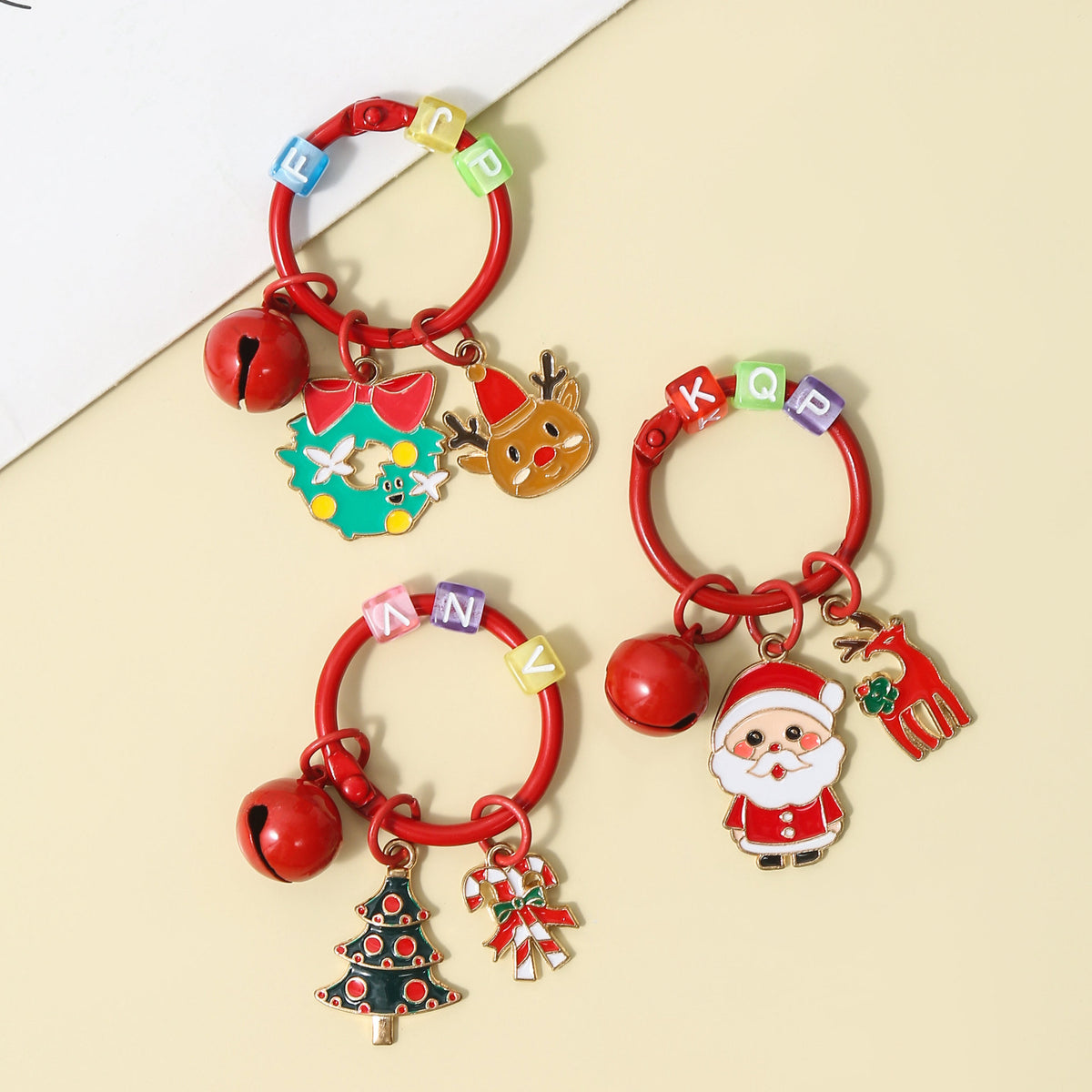 Christmas Santa Snowman Tree Charm Keychain Holiday Accessory