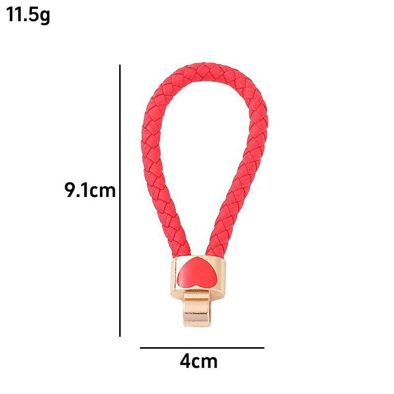 Braided Leather Heart Keychain Car Bag Charm Gift