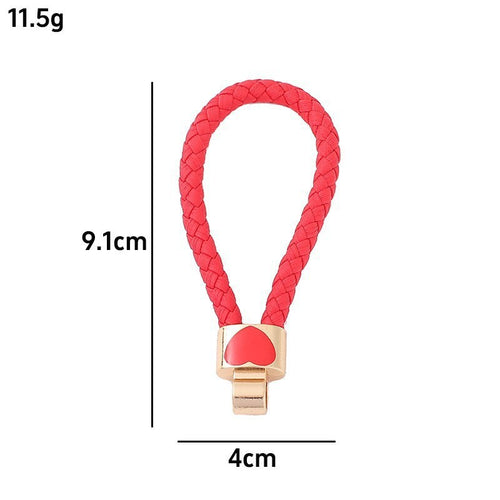Braided Leather Heart Keychain Car Bag Charm Gift