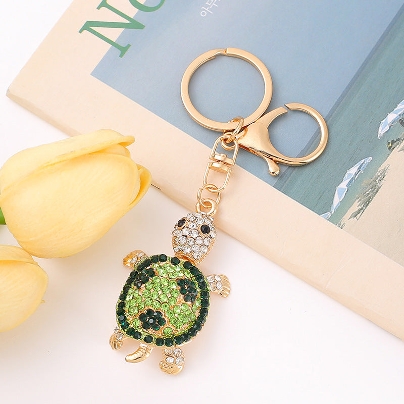 Crystal Turtle Keychain Sparkling Charm with Metal Ring