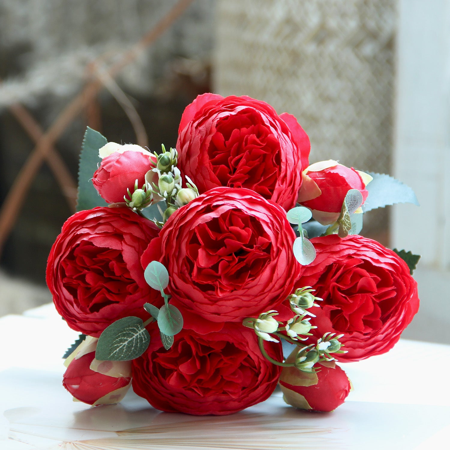Valentine’s Day Faux Peony Rose Bouquet Silk Floral Decor