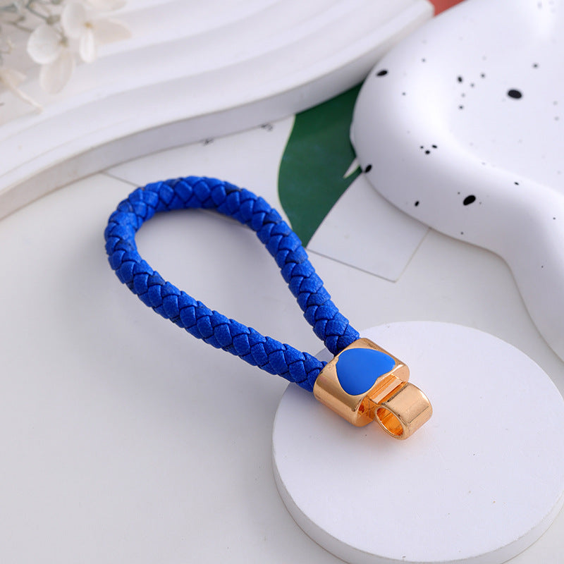 Braided Leather Heart Keychain Car Bag Charm Gift