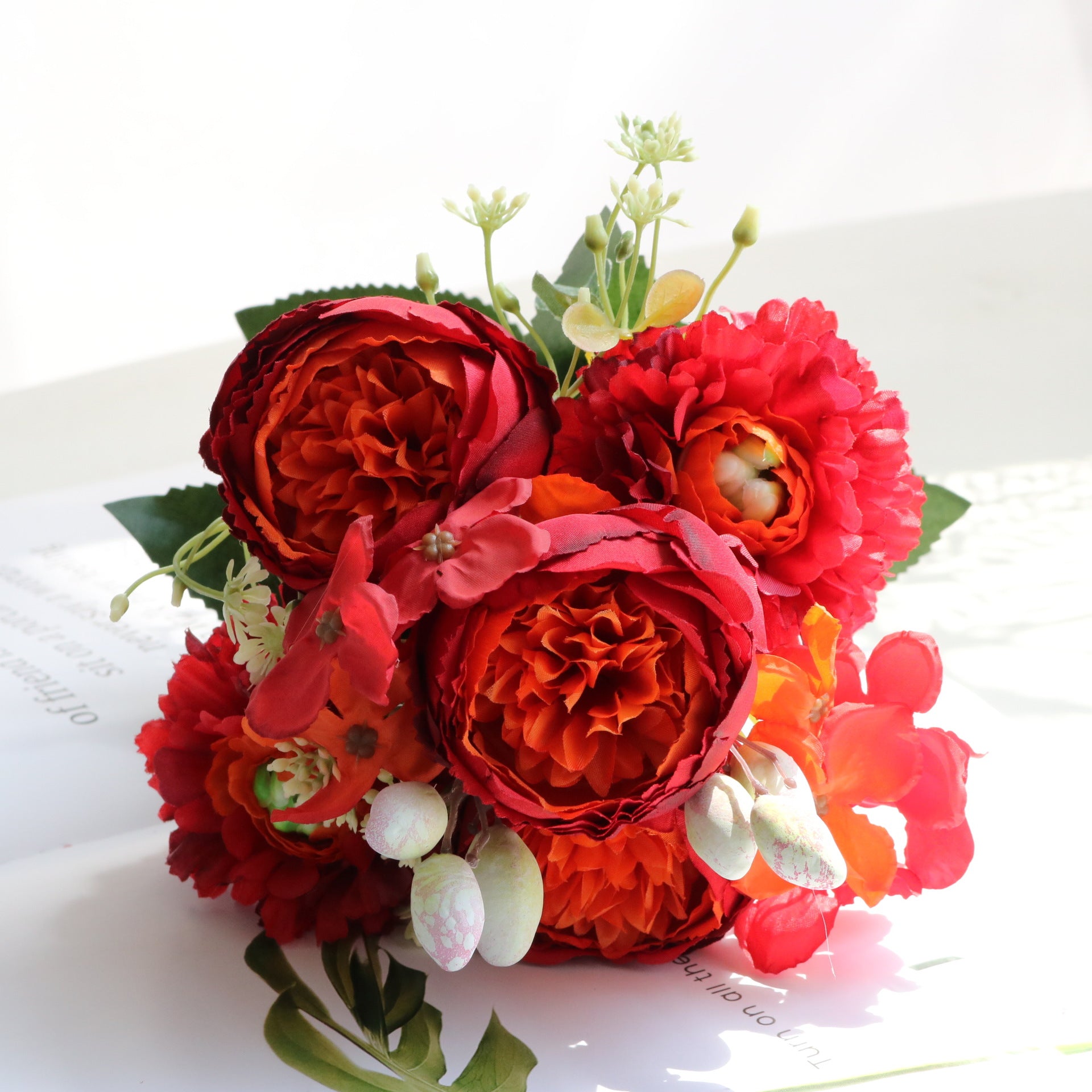 Valentine 5-Head Nordic Faux Peony Hydrangea Berry Bouquet