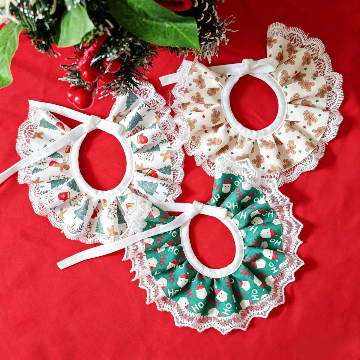 Christmas Pet Collar Ruffle Bandana Holiday Dog Accessory