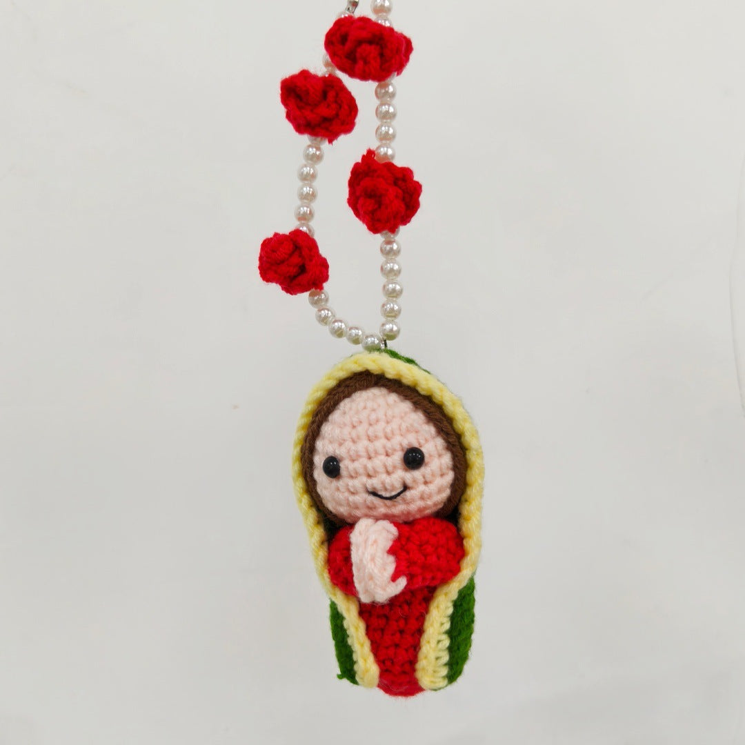 Handmade Crochet Doll Pendant Floral Keychain Charm