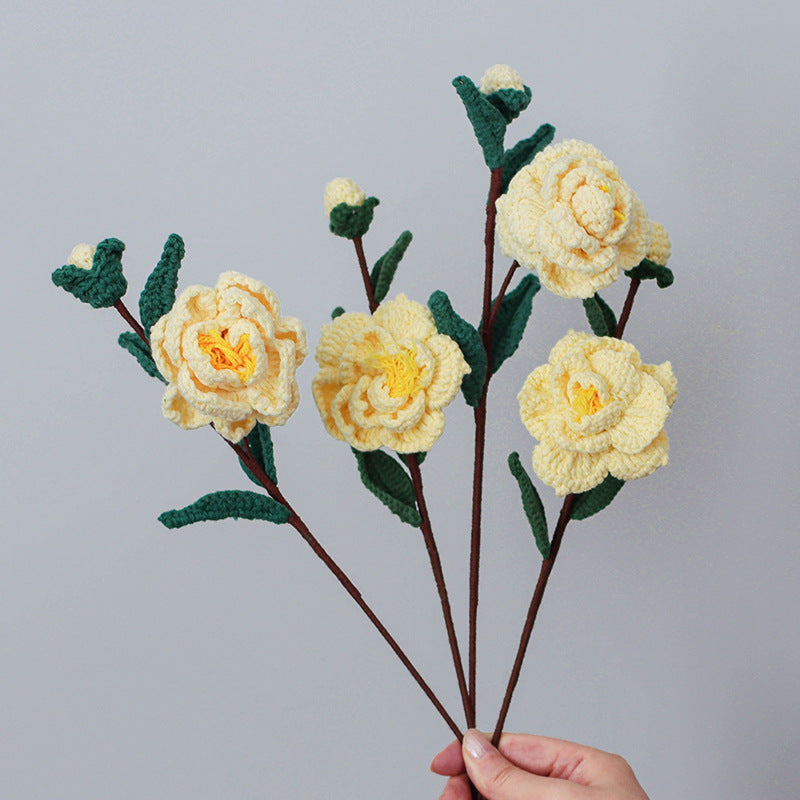 Valentine Handmade Crochet Camellia Flower Bouquet Gift