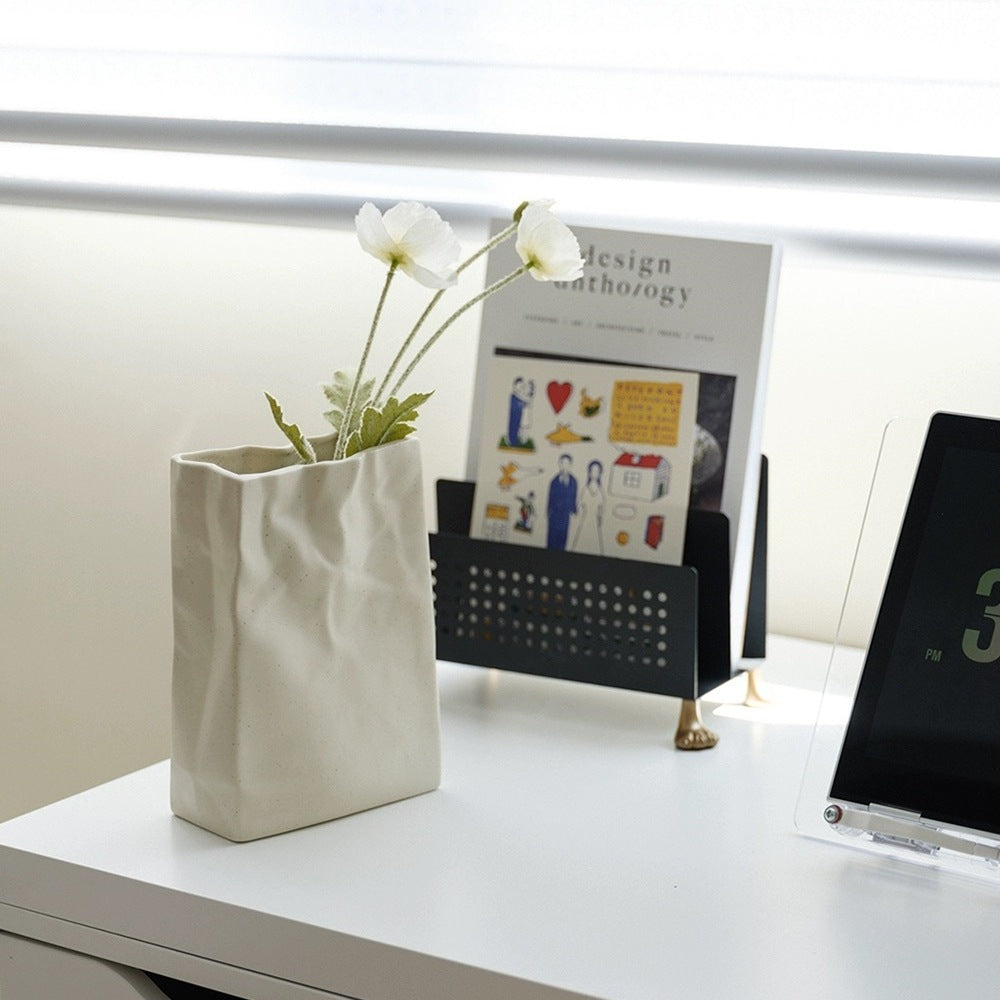 Modern Ceramic Paper Bag Vase Minimalist Desk Table Decor