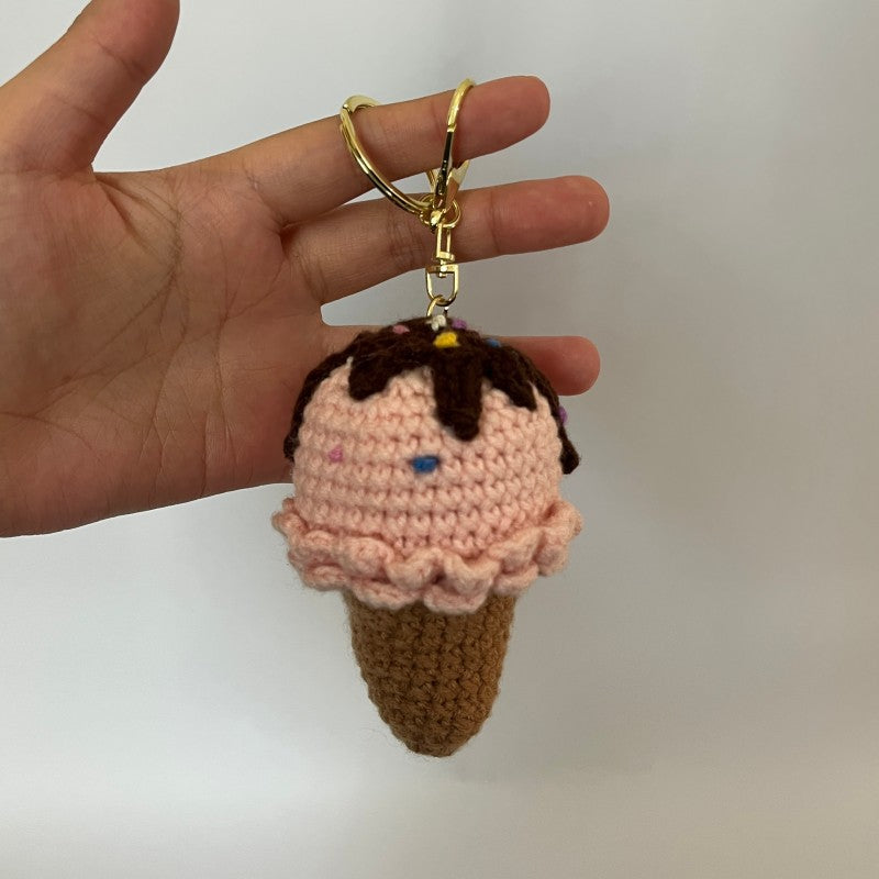 Crochet Ice Cream Plush Keychain Cute Gift Charm