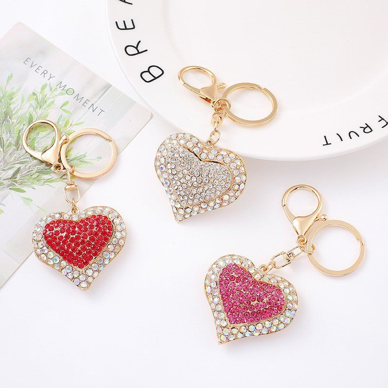 Rhinestone Heart Keychain Gold Metal Bag & Car Charm