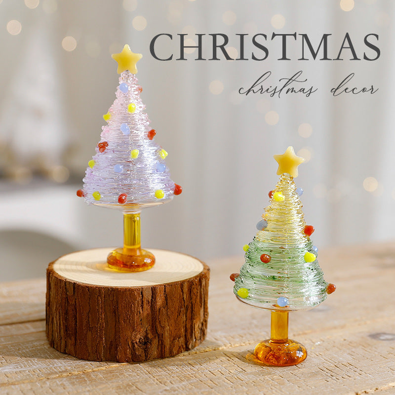 Glass Christmas Tree Tabletop Decoration Holiday Home Accent