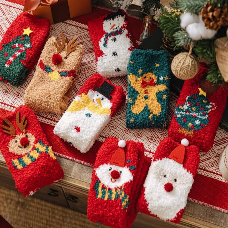 Christmas Coral Fleece Socks Cozy Holiday Winter Socks