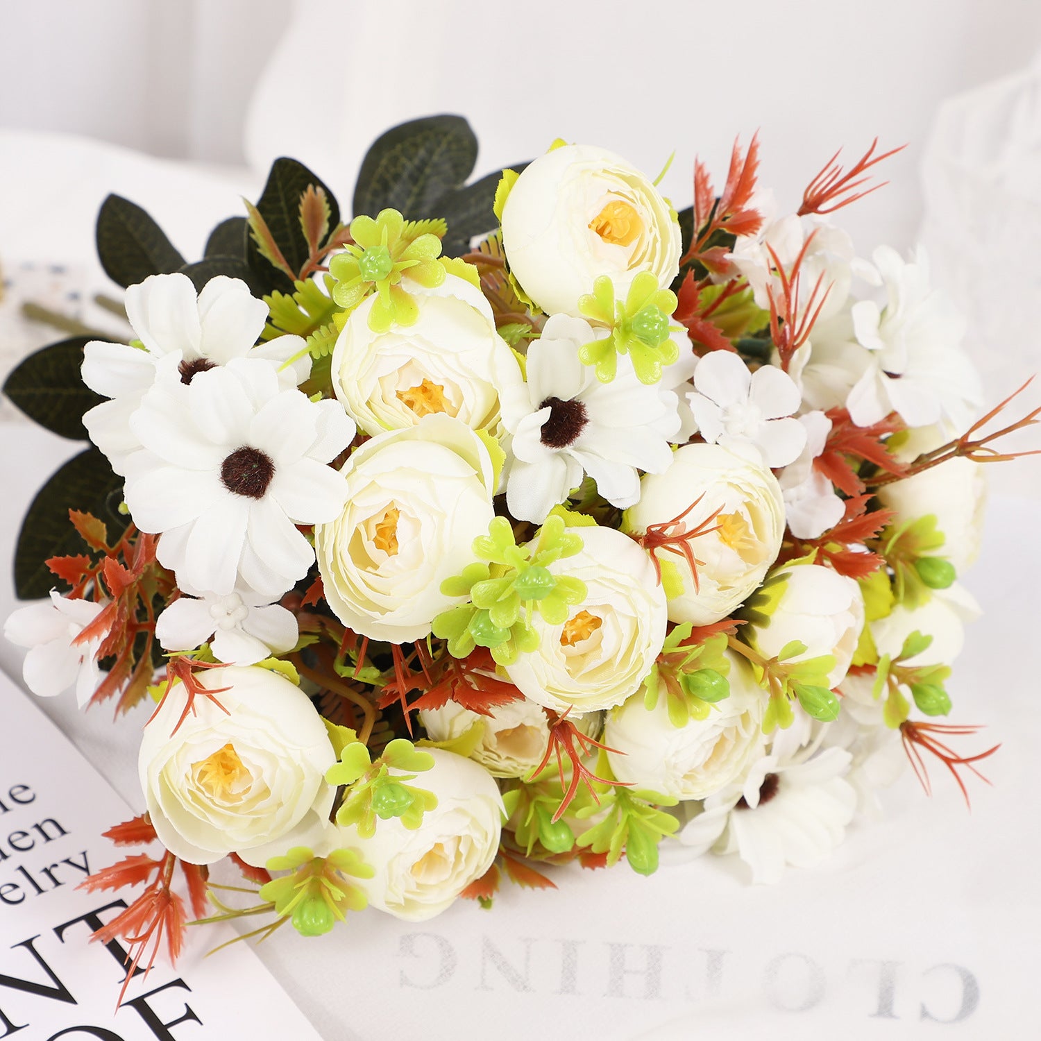 Valentine’s Day Rosebud Camellia Faux Floral Bouquet