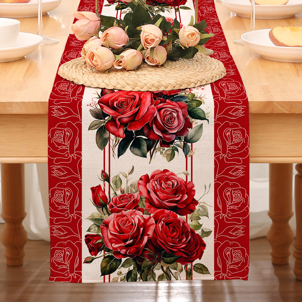 Valentine’s Day Heart Table Runner Red Printed Decor